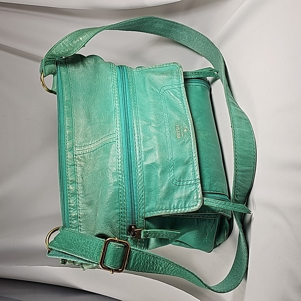 FOSSIL Teal Green Leather Crossbody Bag